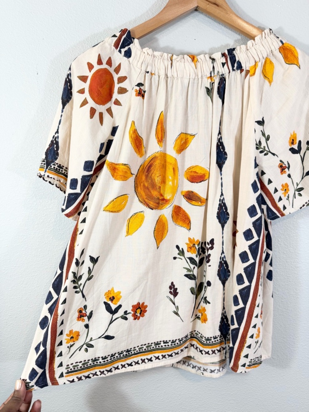 Next Floral Print Linen Blend Top Size US 8 Cream Sunshine Boho Off Shoulder - Picture 10 of 12